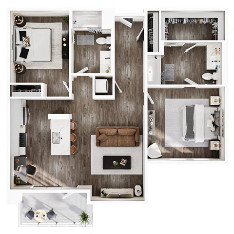 Floor plan for 2 beds, 2 baths, 1130 sqft
